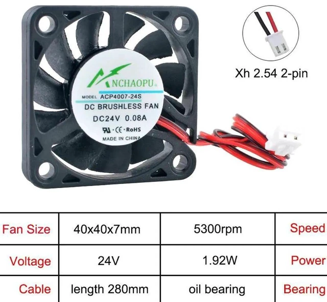 Main image of ACP4007 40x40x7mm UltraThin Axial Cooling Fan, DC24V 2Pin Slim Replacement Fan for Router, Projector and Compact Small Electronic Device Internal Heat Dissipation