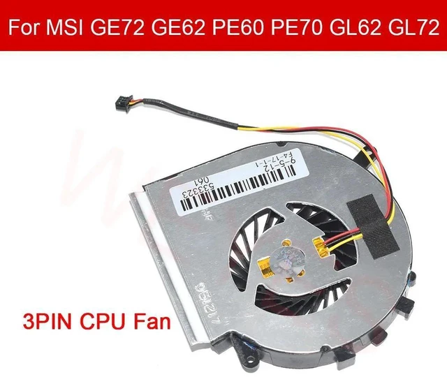 Main image of PAAD06015SL Laptop CPU Cooling Fan, DC5V 3Pin Replacement CPU Cooler Fan for MSI GE72, GE62, MS1795, PE60, PE70, GL62, GL72 Gaming Notebook Internal CPU Heat Dissipation Repair Part