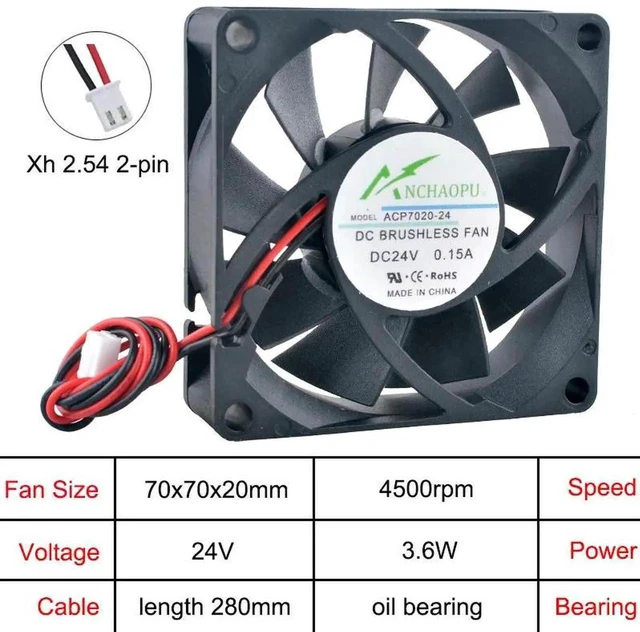 Main image of ACP7020 HighSpeed 70x70x20mm Axial Cooling Fan, DC24V OilBearing 2Pin Replacement Fan for Chargers, Power Supplies, Inverters and Industrial Electronic Devices Internal Heat Dissipation