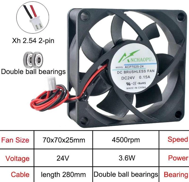 Main image of 70x70x25mm DualBall Axial Cooling Fan DC 24V Replacement Fan ACP7025 for Server Power Supply and Inverter Electronic Hardware Heat Dissipation Repair Parts