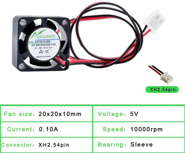 Main image of ACP2010 Miniature Cooling Fan, 20x20x10mm 20mm DC 5V 0.10A 10000RPM 2Pin Brushless Replacement Fan for Power Monitoring Charger Mini Compact Electronic Devices Heat Dissipation