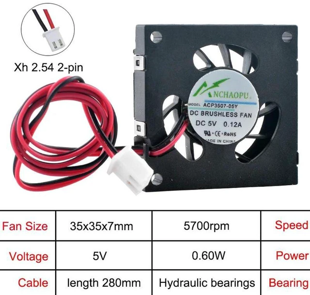 Main image of ACP350705Y ACP350712Y 3507 35x35x7mm DC 5V 2Pin Centrifugal Blower Cooling Fan 35mm Brushless Replacement Fan for Projector, Printer Compact Electronic Device Heat Dissipation Repair Parts