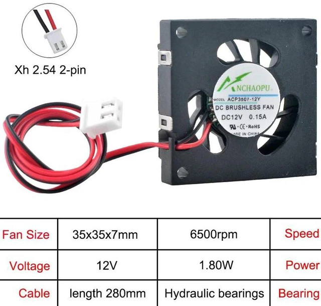 Main image of ACP350705Y ACP350712Y 3507 35x35x7mm DC 12V 2Pin Centrifugal Blower Cooling Fan 35mm Brushless Replacement Fan for Projector, Printer Compact Electronic Device Heat Dissipation Repair Parts