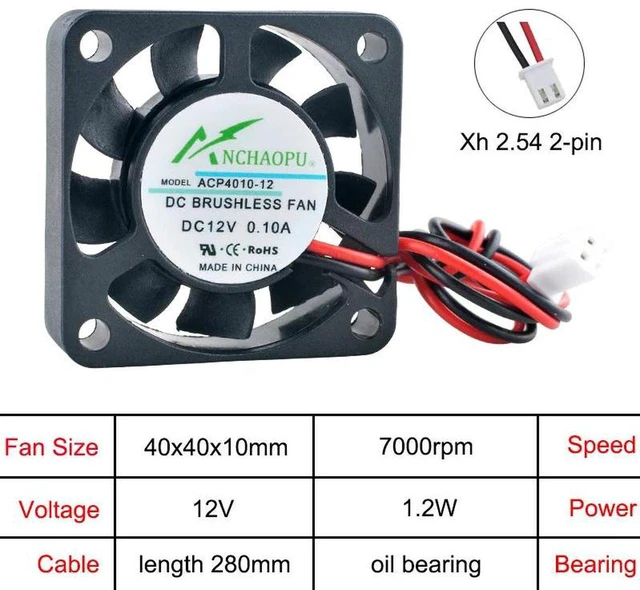Main image of ACP4010 40x40x10mm 40mm Axial Cooling Fan, DC 12V 2Pin Oil Bearing 4cm Case Fan, Replacement Ventilation Fan for Power Supply, Printer and Industrial Control Computer Heat Dissipation Repair Part