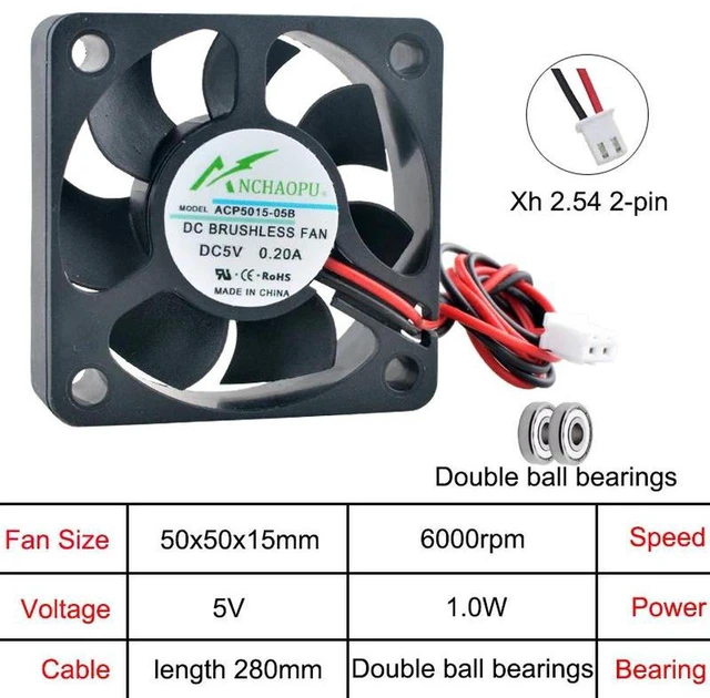 Main image of ACP5015 50x50x15mm 50mm Axial Cooling Fan, DC 5V 2Pin Dual Ball Bearing Case Fan, Replacement Ventilation Fan for Power Supply, Charger and Inverter Heat Dissipation Repair Spare Part