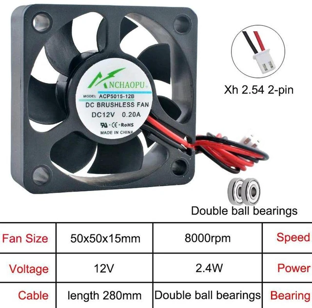 Main image of ACP5015 50x50x15mm 50mm Axial Cooling Fan, DC 12V 2Pin Dual Ball Bearing Case Fan, Replacement Ventilation Fan for Power Supply, Charger and Inverter Heat Dissipation Repair Spare Part