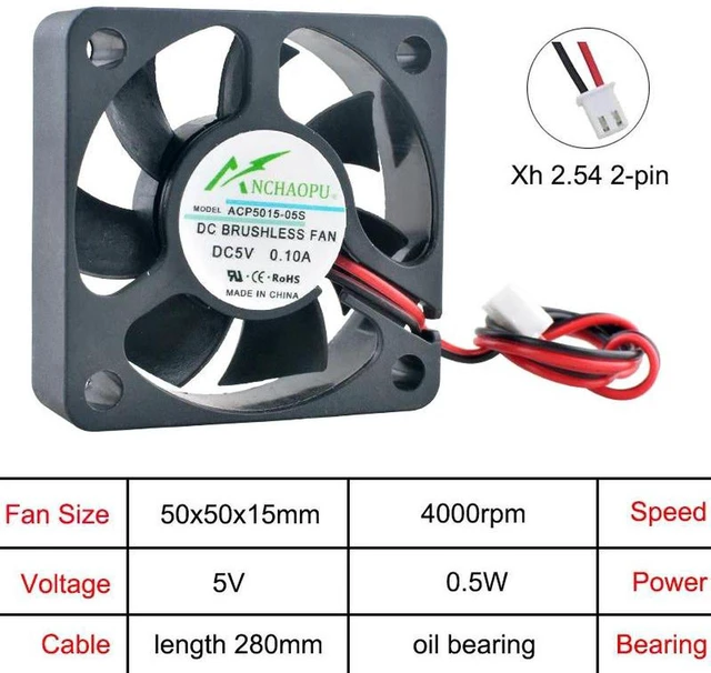 Main image of ACP5015 50x50x15mm 50mm Axial Cooling Fan, DC 5V 2Pin OilImpregnated Bearing Case Fan, Replacement Ventilation Fan for Power Supply, Charger and Inverter Heat Dissipation Repair Spare Part