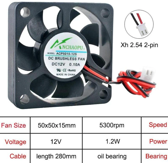 Main image of ACP5015 50x50x15mm 50mm Axial Cooling Fan, DC 12V 2Pin OilImpregnated Bearing Case Fan, Replacement Ventilation Fan for Power Supply, Charger and Inverter Heat Dissipation Repair Spare Part