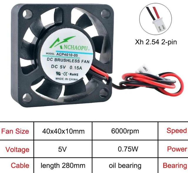 Main image of ACP4010 40x40x10mm 40mm Axial Cooling Fan, DC 5V 2Pin OilImpregnated Bearing Case Fan, Replacement Ventilation Fan for Printer and Industrial Control Computer Power Supply Heat Dissipation Repair