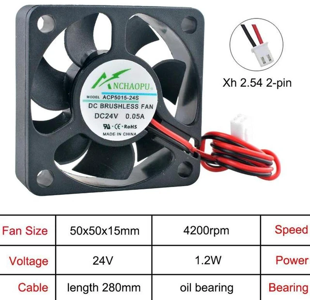 Main image of 50x50x15mm Axial Cooling Fan DC 24V OilBearing 2Pin Replacement for ACP5015, Compact Brushless Fan for Power Supply, Charger, Inverter Internal Heat Dissipation Replacement Projects