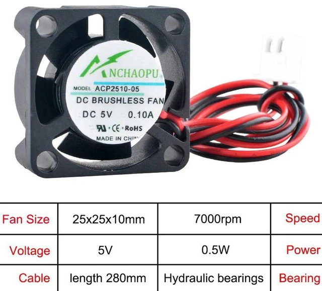 Main image of 25x25x10mm Mini Axial Cooling Fan DC 5V Hydraulic Bearing 2Pin Replacement for ACP2510, 25mm Small Brushless Fan for Projector, Raspberry Pi, Atomizer Compact Equipment Heat Dissipation