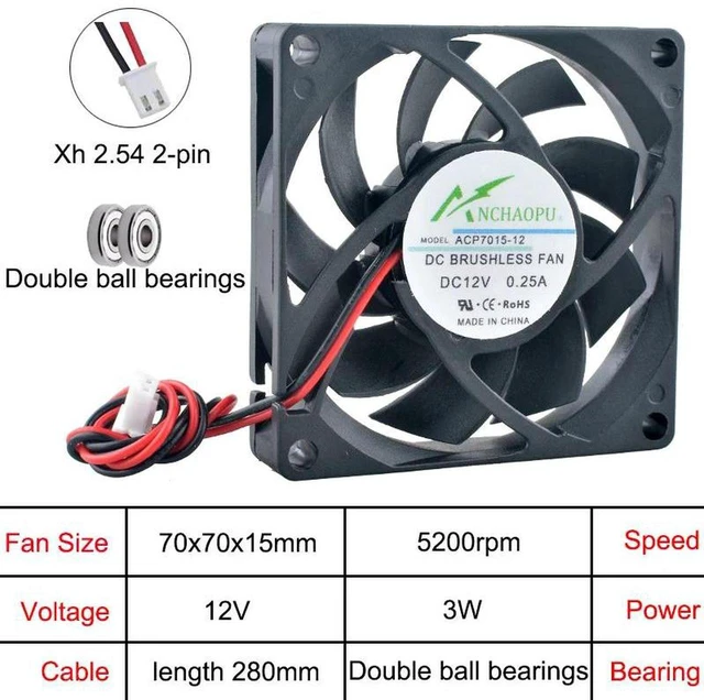 Main image of 70x70x15mm Axial Cooling Fan DC 12V Dual Ball Bearing 2Pin Replacement for ACP7015, 70mm Brushless Fan for Power Inverter, Router, HVAC System, Server Electronic Device Heat Dissipation Projects