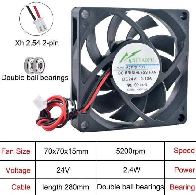 Main image of 70x70x15mm Axial Cooling Fan DC 24V Dual Ball Bearing 2Pin Replacement for ACP7015, 70mm Brushless Fan for Power Inverter, Router, HVAC System, Server Electronic Device Heat Dissipation Projects