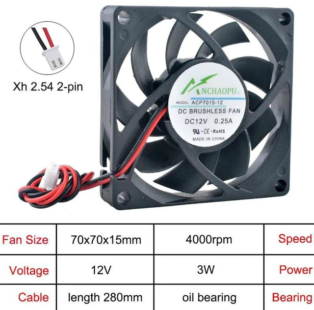 Main image of 70x70x15mm Axial Cooling Fan DC 12V OilImpregnated Bearing 2Pin Replacement for ACP7015, 70mm Brushless Fan for Power Inverter, Router, HVAC System, Server Electronic Device Heat Dissipation Project