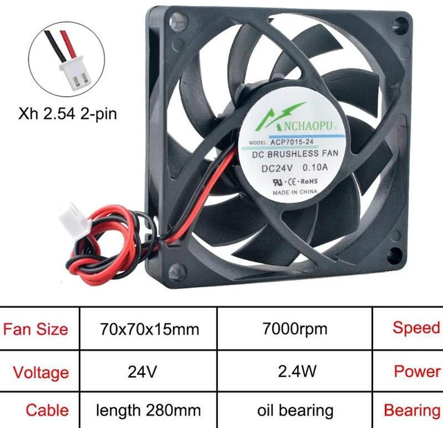 Main image of 70x70x15mm Axial Cooling Fan DC 24V OilImpregnated Bearing 2Pin Replacement for ACP7015, 70mm Slim Brushless Fan for Power Inverter, Router, HVAC System, Server Electronic Device Heat Dissipation
