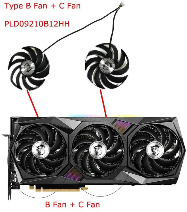 Main image of PLD09210B12HH PLD09210S12HH GPU Cooling Fan, 4Pin PWM VGA Cooler Replacement Fan for MSI RTX 3070 3080 3090 TRIO SUPRIMX 8G Graphics Card (B Fan & C Fan) Heat Dissipation Repair