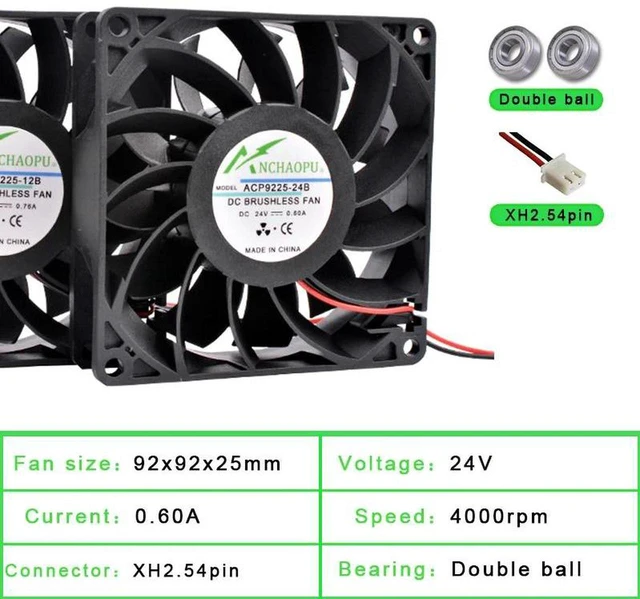 Main image of ACP922512B24B 92x92x25mm DC 24V 2Pin High Airflow Axial Cooling Fan, 92mm 9225 Brushless Replacement Fan for Chassis, Power Supply, Inverter, Industrial Cabinet Heat Dissipation Ventilation Fan