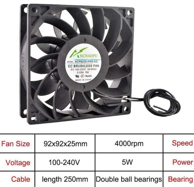 Main image of 92x92x25mm HighPower EC Brushless Axial Cooling Fan, Universal AC 110V240V Wide Voltage RackMount Fan for Server Rack, Cabinet, Industrial Equipment Heat Dissipation Ventilation Replacement Fan