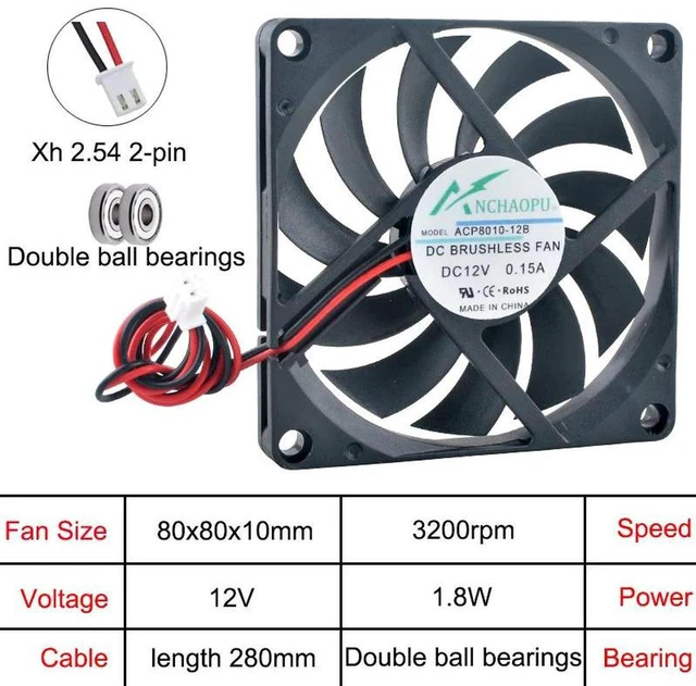 Main image of ACP8010 80x80x10mm DC 12V Dual Ball Bearing 2Pin UltraThin Cooling Fan 3Pack, 80mm 8010 Brushless Replacement Fans for CPU, Power Supply, PC Chassis Computer Hardware Heat Dissipation Ventilation