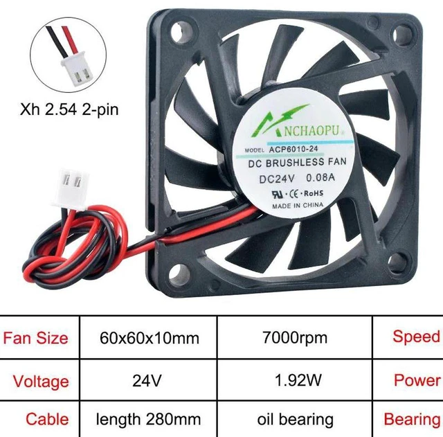 Main image of 5Pack UltraThin 60mm 60x60x10mm DC 24V OilBearing 2Pin Axial Cooling Fan Replacement for ACP6010, 6CM Slim Fan for Charger, Power Supply Compact Equipment Heat Dissipation