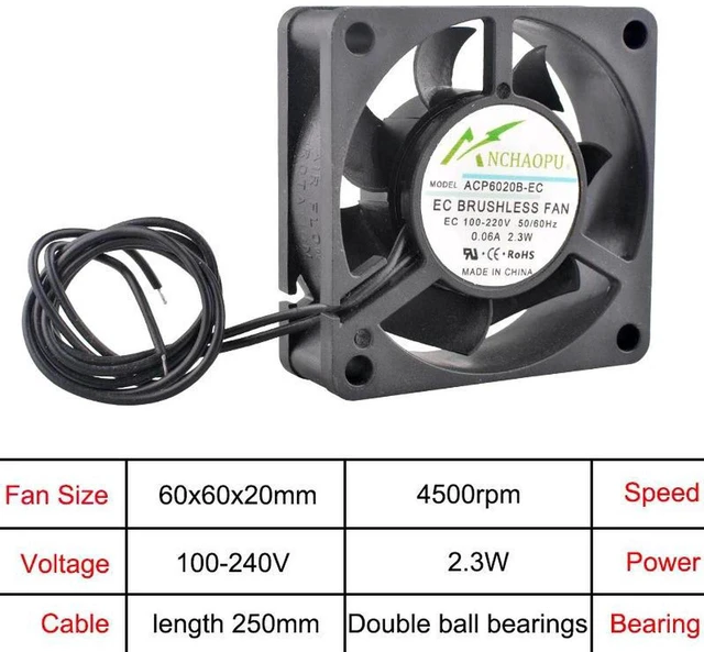 Main image of 60mm 60x60x20mm EC Brushless Axial Cooling Fan, WideVoltage AC 110V240V RackMount Fan for Server Cabinet, Industrial Control Equipment Ventilation Heat Dissipation