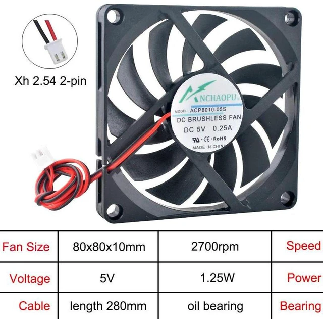 Main image of 3Pack 80mm 80x80x10mm UltraThin OilBearing 2Pin DC 5V Axial Cooling Fan Replacement for ACP8010, 8CM Slim Fan for CPU Heatsink, Power Supply and PC Chassis Internal Heat Dissipation