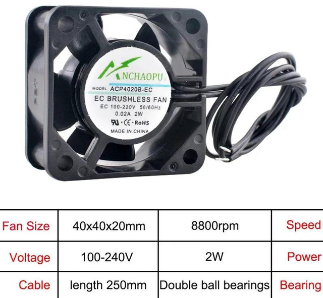 Main image of 4020 EC Brushless Axial Cooling Fan, 40x40x20mm WideVoltage AC 110240V Fan, Universal 110V 120V 220V 240V Ventilation Fan for RackMount Cabinet & Industrial Equipment