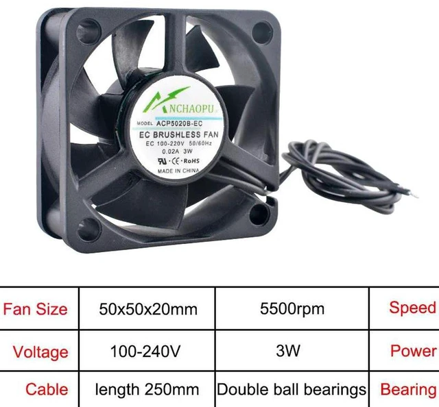 Main image of 5020 EC Brushless Axial Cooling Fan, 50x50x20mm WideVoltage AC 110240V Fan, Universal 110V 120V 220V 240V Ventilation Fan for RackMount Cabinet & Industrial Equipment