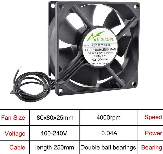 Main image of 80x80x25mm EC Brushless RackMount Axial Cooling Fan, Wide AC 110V240V 8020 EC Fan for Server Racks, Electrical Cabinets, Industrial Chassis Ventilation Heat Dissipation Replacement
