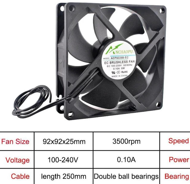 Main image of 92x92x25mm EC Brushless RackMount Axial Cooling Fan, Wide AC 110V240V 9225 EC Fan for Server Racks, Electrical Cabinets, Industrial Chassis Ventilation and Heat Dissipation Replacement