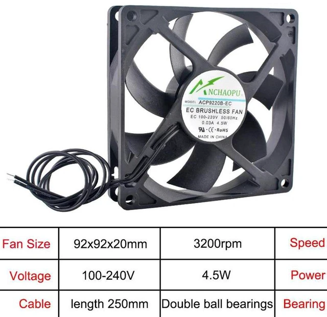 Main image of 92x92x20mm EC Brushless RackMount Axial Cooling Fan, Wide AC 110V240V 9220 EC Fan for Server Racks, Electrical Cabinets, Industrial Chassis Ventilation and Heat Dissipation Replacement