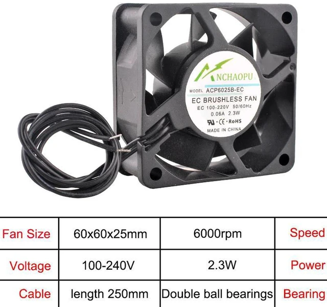 Main image of 60x60x25mm EC Brushless RackMount Axial Cooling Fan, Wide AC 110V240V 6025 EC Fan for Server Racks, Electrical Cabinets, Industrial Chassis Ventilation and Heat Dissipation Replacement