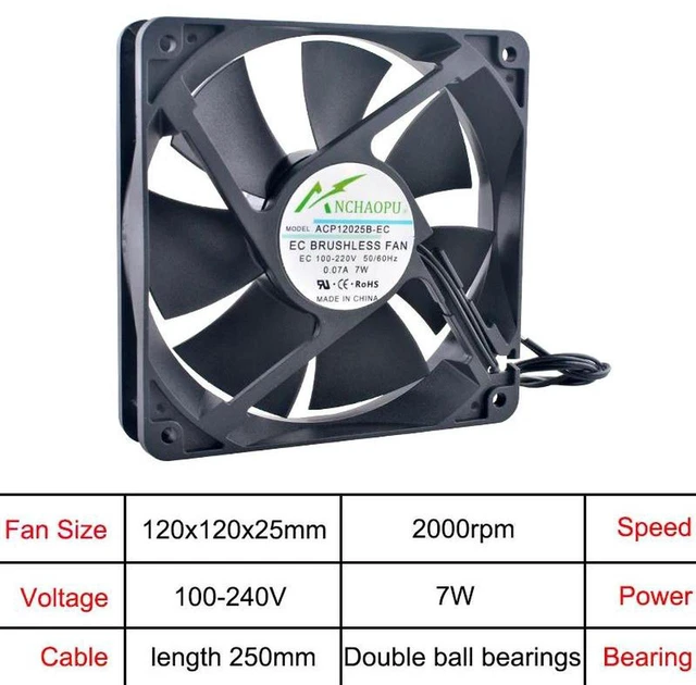 Main image of 120x120x25mm EC Brushless Axial Cooling Fan, AC 110V120V 220V240V Wide Voltage Rack Mount Fan, 12025 Industrial Ventilation Fan for Server Cabinet, Network Chassis & Power Equipment Heat Dissipation