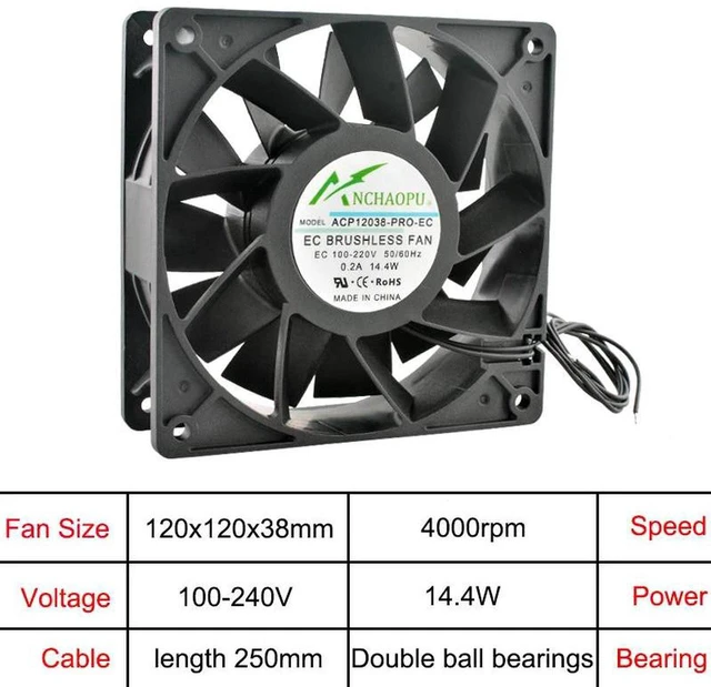 Main image of 120x120x38mm HighStrength EC Brushless Axial Cooling Fan, AC 110V120V 220V240V Wide Voltage RackMount Fan, 12038 Industrial Ventilation Fan for Server Cabinet & Power Equipment Heat Dissipation