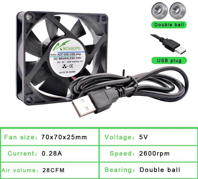 Main image of 2Pack 7025 USB 5V Silent Cooling Fans, 70mm 70×70×25mm DC 5V USB Powered Brushless Axial Fan, Quiet DIY Ventilation Fan for Router, Game Console, TV Box, Power Supply and Small Electronic Device Cool