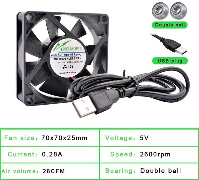 Alt view image 2 of 2 - 2Pack 7025 USB 5V Silent Cooling Fans, 70mm 70×70×25mm DC 5V USB Powered Brushless Axial Fan, Quiet DIY Ventilation Fan for Router, Game Console, TV Box, Power Supply and Small Electronic Device Cool