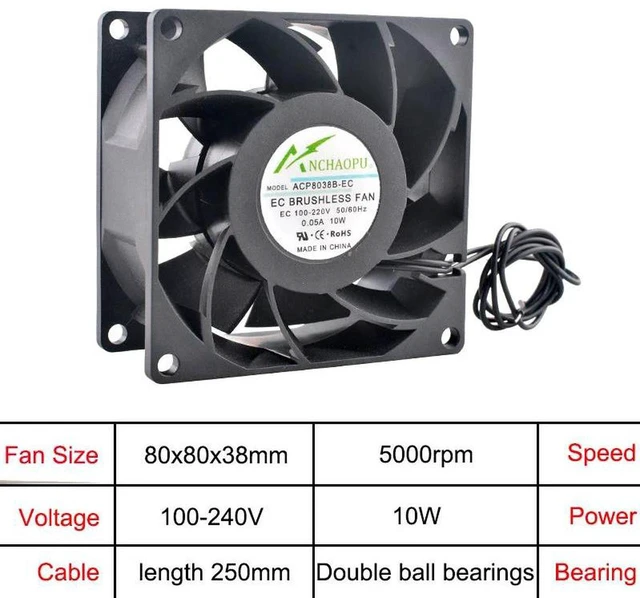 Main image of 80x80x38mm EC Brushless Axial Cooling Fan, AC 110V240V Universal RackMount Ventilation Fan, HighSpeed Replacement Fan for Server Rack, Cabinet, Industrial Chassis Heat Dissipation Equipment