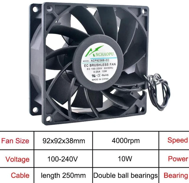 Alt view image 2 of 2 - 92x92x38mm EC Brushless Axial Cooling Fan, AC 110V240V Universal RackMount Ventilation Fan, Replacement Fan for Server Rack, Electrical Cabinet & Industrial Equipment Heat Dissipation