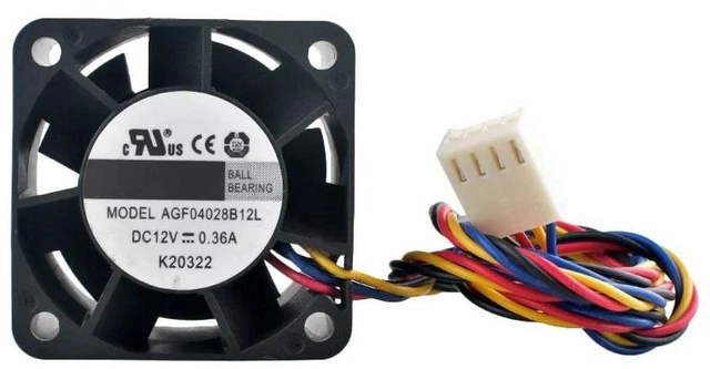 Main image of AJMRTC 2Pack AGF04028B12L 40x40x28mm DC12V 0.36A Axial Cooling Fan, 4Pin PWM Dual Ball Bearing 40mm Fan Replacement for 1U 2U Server Power Supply, Compact High Airflow DC Brushless Cooling Fan