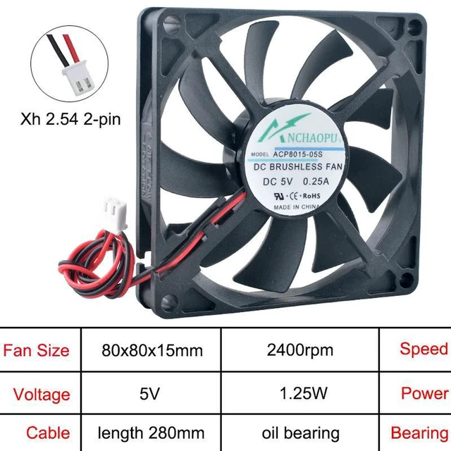 Alt view image 2 of 2 - 3Pack ACP8015 80x80x15mm 80mm HighSpeed Axial Flow Cooling Fan, DC 5V OilSleeve Bearing Fan, Replacement Fan for Power Supply and Industrial Electronic Equipment Heat Dissipation Spare Part