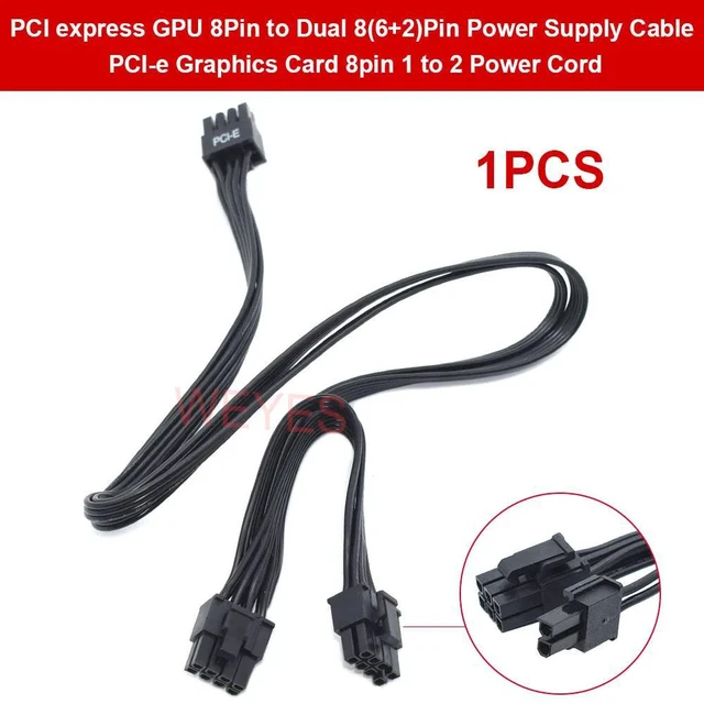 Main image of PCIE GPU 8Pin 1 to 2 Splitter Power Cable, PCI Express 8Pin to Dual 8Pin (6+2) Pin Cord, Graphics Card Power Extension Cable for HighPower Gaming GPU PC Internal Power Supply Connection