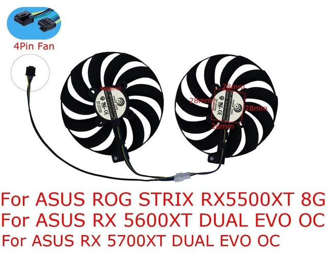 Alt view image 2 of 2 - 2Pack PLD10010S12HH 4Pin GPU Cooling Fan, Replacement Graphics Card Fan for RX 5500XT 8GB RX 5500 XT 8GB Video Card, PWM Cooler Fan for Graphics Card Heat Dissipation Repair Part