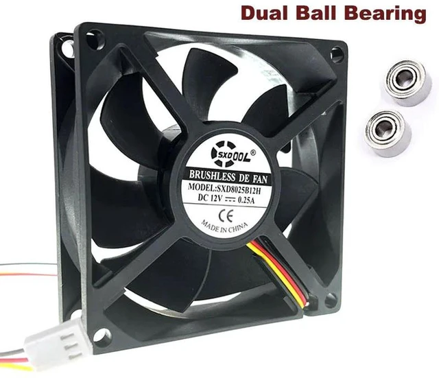 Alt view image 2 of 2 - 8025 80x80x25mm PC Cooling Fan, DC 12V 0.27A 4000RPM Dual Ball Bearing High Speed 3-Pin 3-Wire 80mm Heatsink Axial Fan for Computer Case, Power Supply and Electronic Equipment