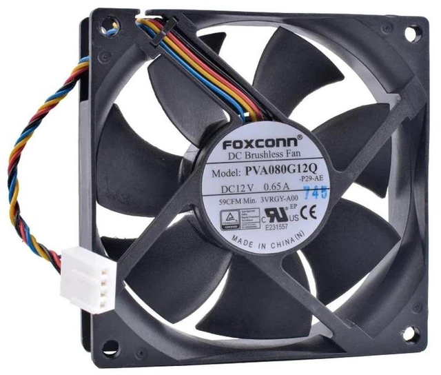 Main image of PVA080G12Q 8025 80x80x25mm 80mm 8CM CPU Cooling Fan, DC12V 0.65A 4Pin PWM Brushless Axial Fan, High Airflow Replacement Fan for PC CPU Cooler, Chassis, Power Supply, Industrial Cabinet