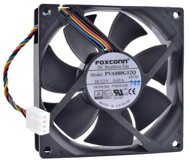 Alt view image 2 of 2 - PVA080G12Q 8025 80x80x25mm 80mm 8CM CPU Cooling Fan, DC12V 0.65A 4Pin PWM Brushless Axial Fan, High Airflow Replacement Fan for PC CPU Cooler, Chassis, Power Supply, Industrial Cabinet