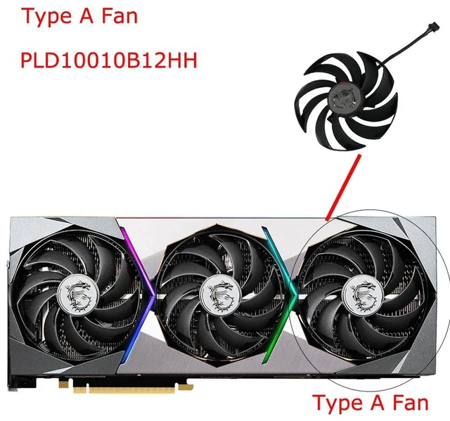 Alt view image 2 of 2 - PLD10010B12HH GPU Cooling Fan, Single VGA Video Card Cooler Replacement Fan for RTX 3080 SUPRIM X 10G, RTX3080 RTX3090 RTX3090Ti 24G Graphics Card, 4-Pin PWM Gaming GPU Heat Dissipation Fan