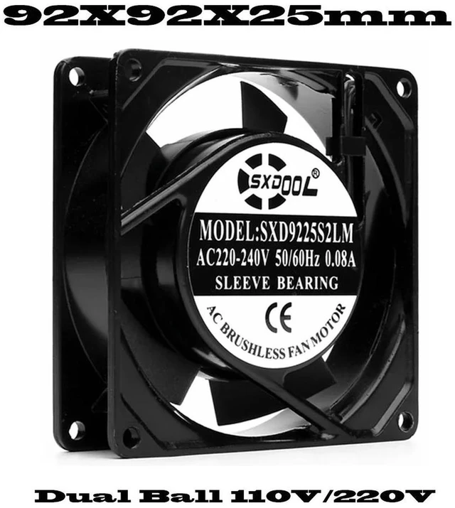 Alt view image 2 of 2 - SXD9225 AC 220V Industrial Cabinet Cooling Fan, Dual Ball Bearings 2-Wire 92x92x25mm Axial Fan Replacement for Electrical Enclosure, Control Box and Server Cabinet Heat Dissipation