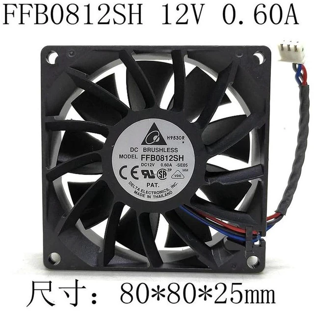 Main image of FFB0812SH 8025 Cooling Fan, 80x80x25mm DC 12V 0.6A Ball Bearing Axial Fan, High Speed Replacement Fan for Industrial Cabinet, Power Supply, Chassis Heat Dissipation