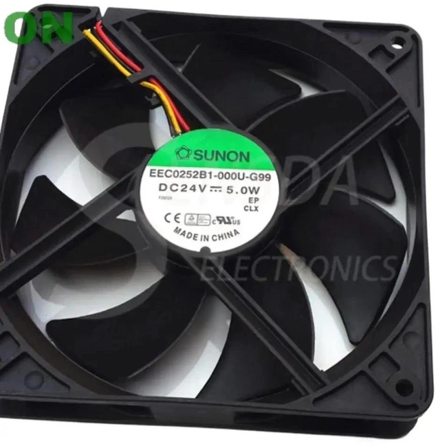 Main image of EEC0252B1-000U-G99 Sunon 12025 Axial Cooling Fan 120x120x25mm 12CM DC24V 5W 3-Wire Ball Bearing 3100RPM 108.2CFM Replacement Fan for Server, Power Supply and Industrial Equipment Heat Dissipation