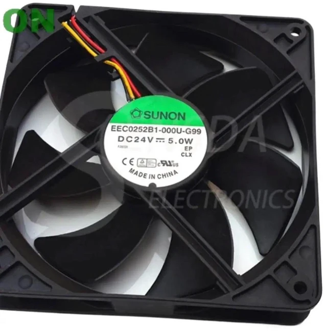 Alt view image 2 of 2 - EEC0252B1-000U-G99 Sunon 12025 Axial Cooling Fan 120x120x25mm 12CM DC24V 5W 3-Wire Ball Bearing 3100RPM 108.2CFM Replacement Fan for Server, Power Supply and Industrial Equipment Heat Dissipation